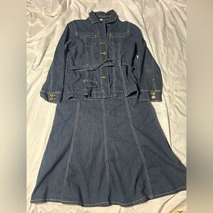 Vtg  Denim Riders Copper Collection Jacket & A Line Flared Skirt Sz 9
